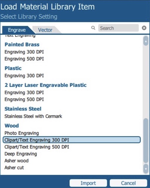 Laser engraving settings